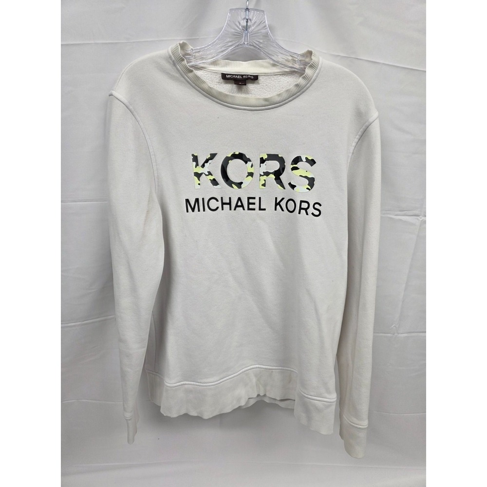 Michael Kors Mens White Camo Logo Crewneck Sweatshirt Pullover Medium